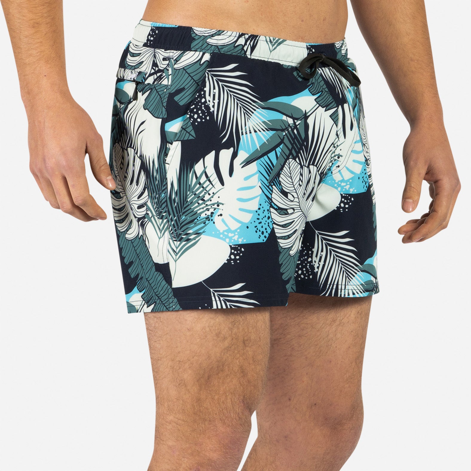 Agua Volley 2N1 Swim Short 5": Fronds Dark Navy